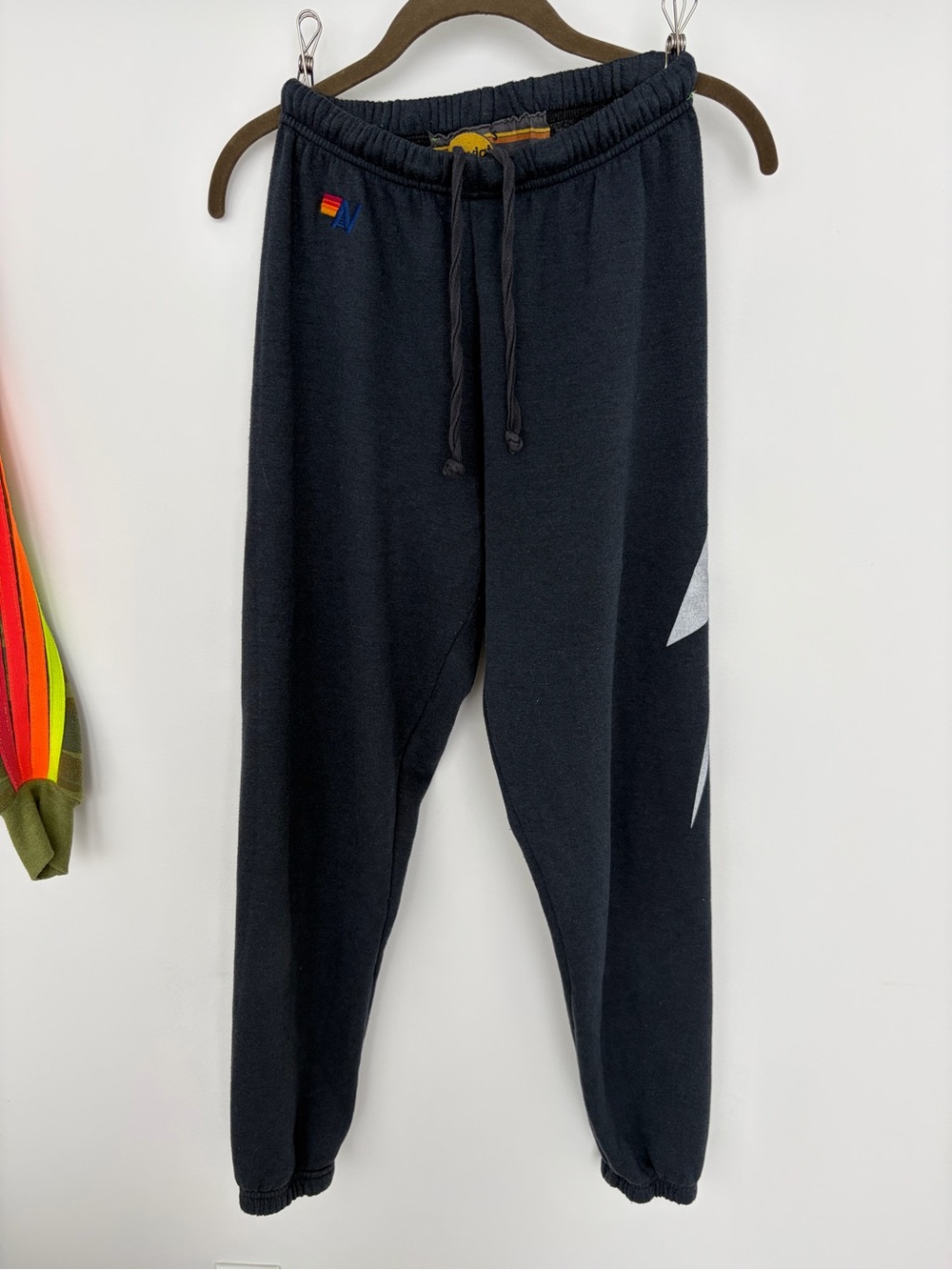 Aviator Nation Black Jogger Sweatpants with Lightning Bolt